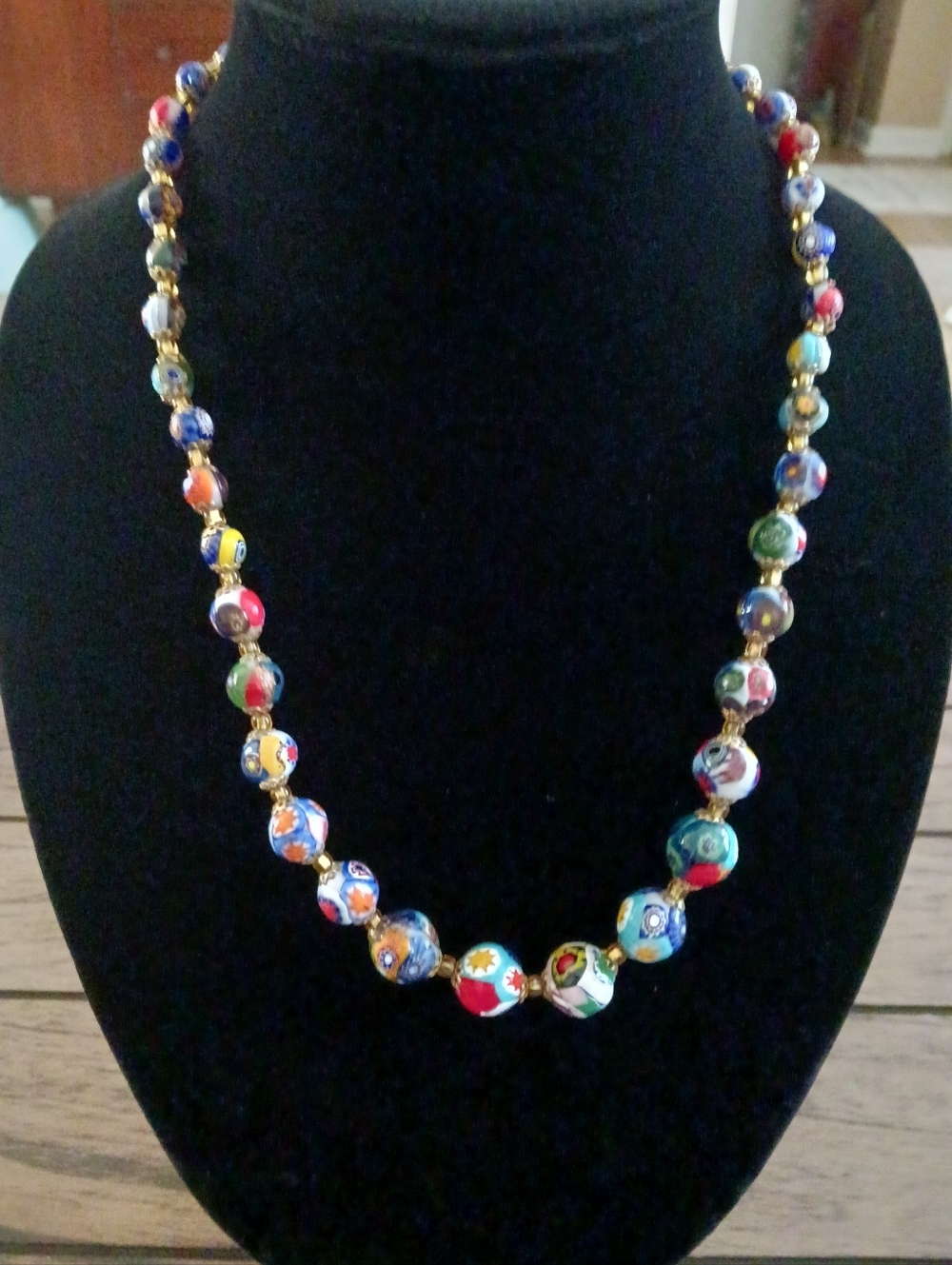 Vintage Millefiori Graduated Glass Bead Necklace